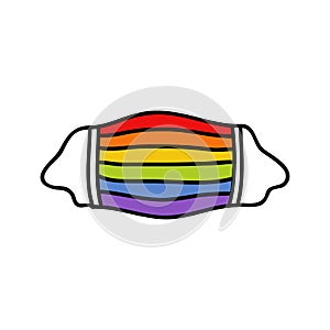 Rainbow medical mask doodle icon, vector illustration