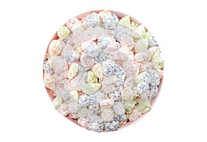 Rainbow Mini Mochi Rice Cake Candies Isolated on White Background