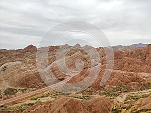Rainbow mountains or color mountains located in Zhangye Danxia geopark, China