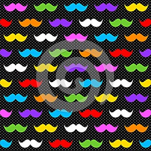 Rainbow Moustaches on Black Seamless Background photo