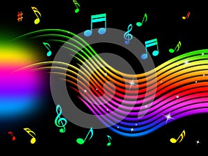 Rainbow Music Background Means Colorful Lines And Melody