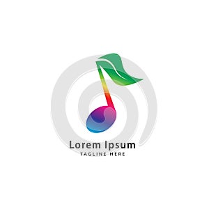 Rainbow musical note with leaf vector illustration. Seed Sprout, Growth, Growing, Harmony, music and nature logo concept.