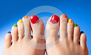 Rainbow nail polish feet