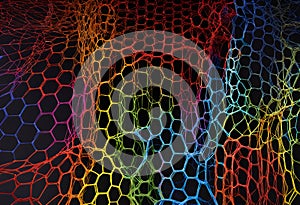 Rainbow Neon Hexagons Forming a Vibrant Digital Honeycomb Networ