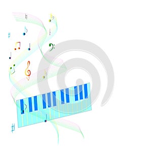Rainbow notes and piano blue background