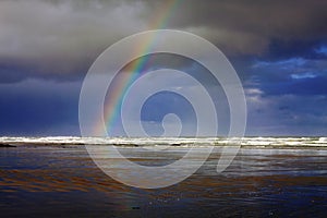 Rainbow and Dramatic Storm Clouds at Nye Beach, Newport, Oregon Coast