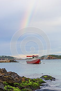 Rainbow Over Boat In The Caribbean, United States Virgin Islands