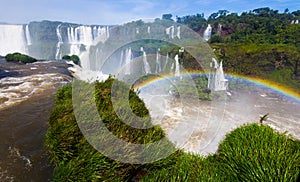 Rainbow over Cataratas del Iguazu waterfall, Brazil