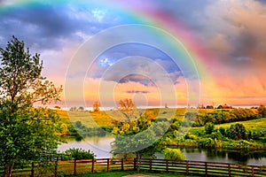 Rainbow over countryside