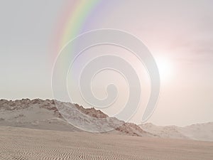 Rainbow over a desert landscape