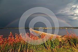 Rainbow over Fornby pier at SiljansnÃÂ¤s, Sweden