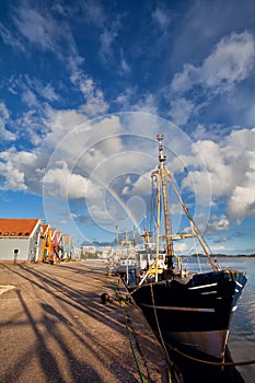 Rainbow over harbour in Zoutkamp