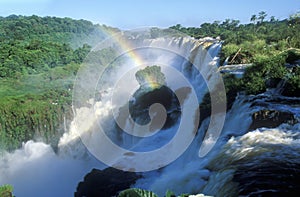 Rainbow over Iguazu Waterfalls in Parque Nacional Iguazu viewed from Upper Circuit, border of Brazil and Argentina