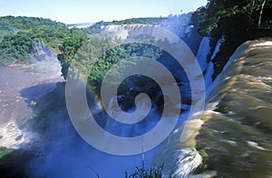 Rainbow over Iguazu Waterfalls in Parque Nacional Iguazu viewed from Upper Circuit, border of Brazil and Argentina