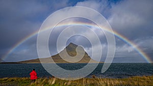 Rainbow over Kirkjufell Mount
