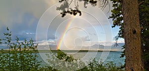 Rainbow over Lake Laberge, Yukon T, Canada