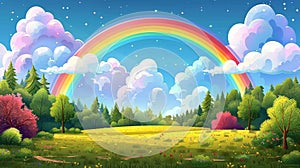 Rainbow Over Lush Green Field