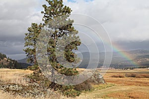 Rainbow over Montana Ranch in autumn