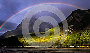 Rainbow over mountains Yoho National Park