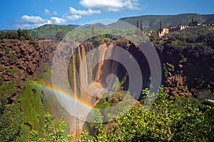 Rainbow Over Muddy Waterfalls in Ouzoud, Morocco