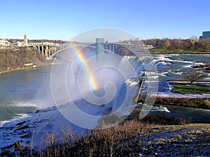 Rainbow over Niagara Falls and Rainbow Bridge