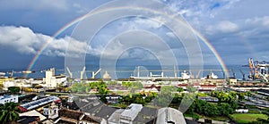 Rainbow over the port of Salvador da Bahia in Brazil