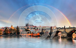 Rainbow over Prague castle, Czech republic