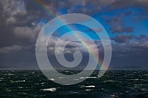 Rainbow Over Rough Seas In The English Channel