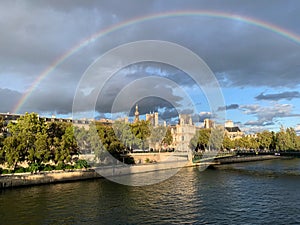 Rainbow over the Seine in Paris, France