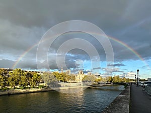 Rainbow over the Seine in Paris, France