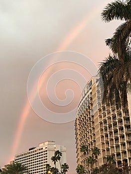 A rainbow over the sunny beaches of Miami, Florida, USA