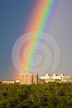 Rainbow over town