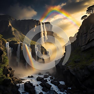 Rainbow over Victoria Falls in Zimbabwe, generative ai