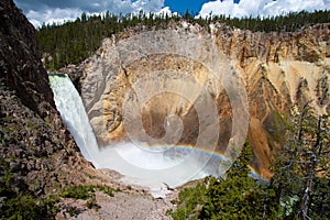 Rainbow over the waterfall in Yellowstone