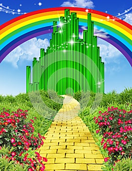 Rainbow over the yellow brick road photo