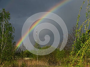 A rainbow in an overcast sky