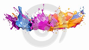 Rainbow paint splash. Isolated on white background. Generative Ai