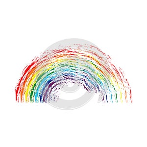 Rainbow painted in the style of strokes of a pencil. For decoration and design. Vector