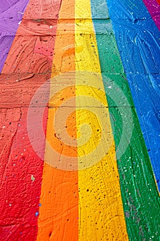 A rainbow painted on a wall with a rainbow stripe
