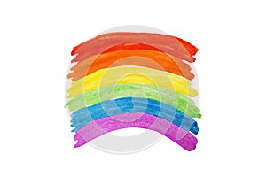 Rainbow painted with the watercolor paint strokes over the white background. Equality between homosexuals and heterosexuals