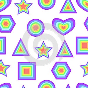 Rainbow pastel color abstract geometric figure seamless pattern.