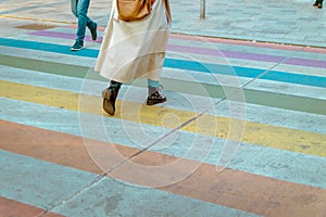 Rainbow pedestrian street crossing in Vienna, Austria LGBT+ community