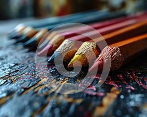 A rainbow of pencils next to a blackboard covered in math equations, education pictures for website