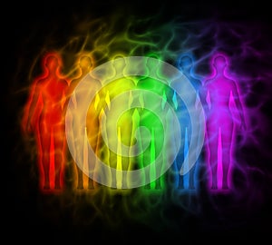 Rainbow people - rainbow silhouettes of human aura photo