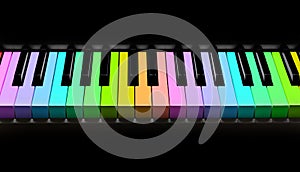 Rainbow piano keyboard, isolated on black