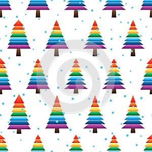 Rainbow pine tree seamless pattern