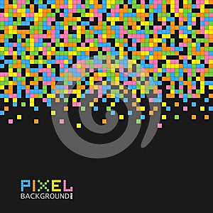 Rainbow pixel on a black background. Colored mash squares Digitale geometric style. Mosaic grid. Vector