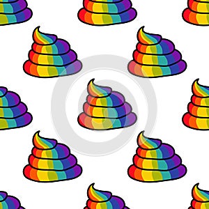 Rainbow poo seamless doodle pattern,  illustration