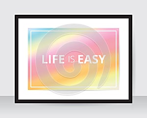 Rainbow poster template pink blur background on white paper black frame gray wall.