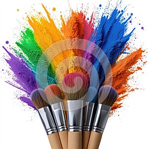 Rainbow Powder Explosion with Makeup Brushes